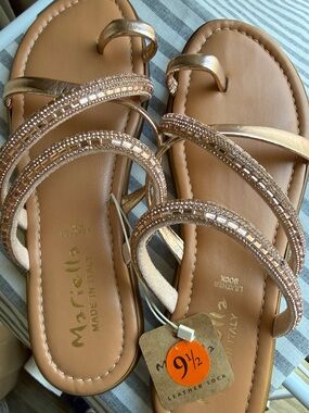 Mariella Rose Gold Beaded Multi-Strap Slide Sandals